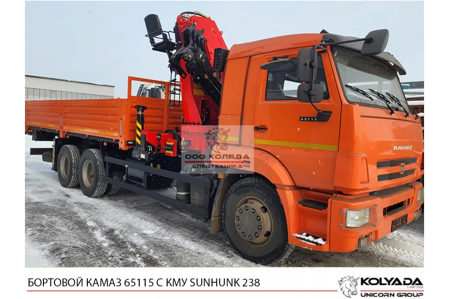Бортовой КАМАЗ 65115 с КМУ SUNHUNK K238